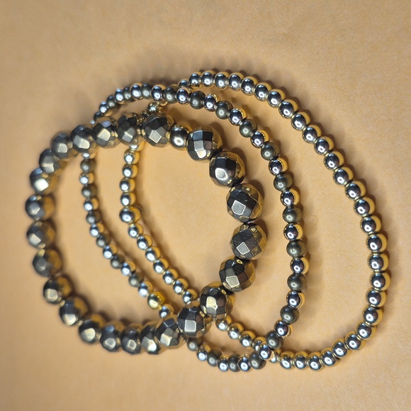 3 BRACLETS,7 1/2" HEMATITE,BRONZITE,GOLD,NT UNISEX - Picture 6 of 6